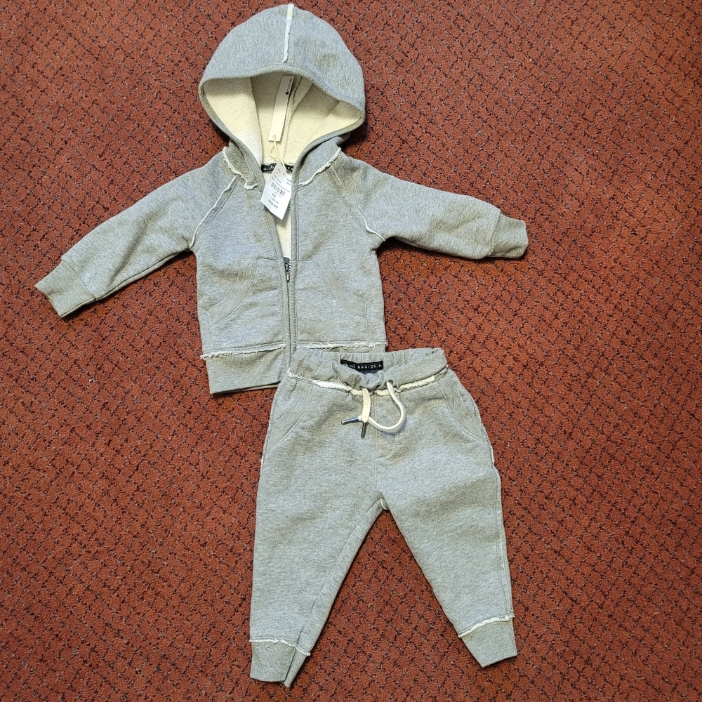 2 Pc Miki Miette Zip Hoodie Sweatshirt & Jogger Heather Grey Set 6 months NWT